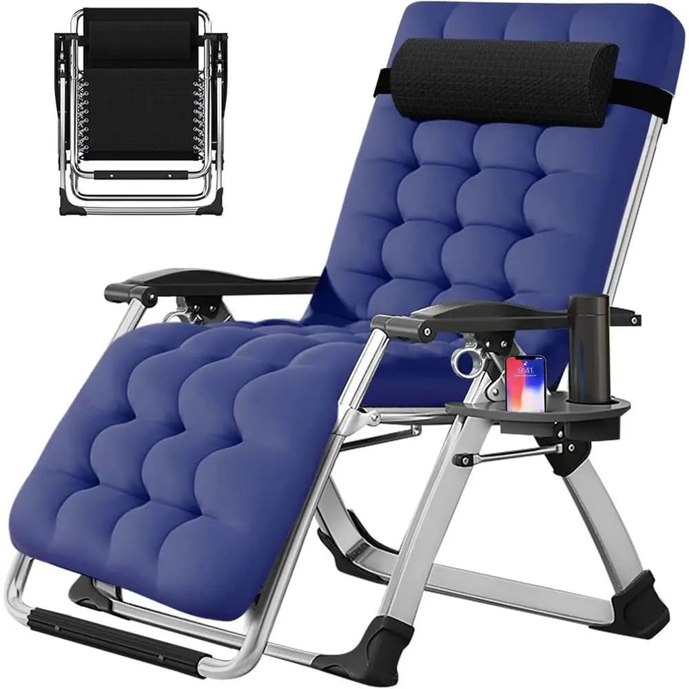 Outdoor Reclining Lounge Chair with Detachable Cushion and Tray