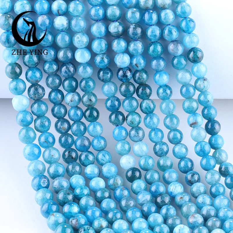 Nuove Perle di Apatite Blu Naturale 6 8 10mm Rotonde Sciolte Distanziatrici per Creazione Gioielli Fai da Te Braccialetti Accessori