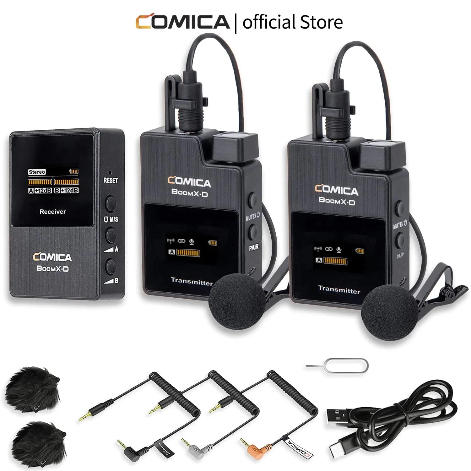 Comica BoomX-D 2.4G Microfono wireless Microfono da bavero a doppio canale Microfono lavalier a condensatore per PC Smartphone Fotocamera Youtube