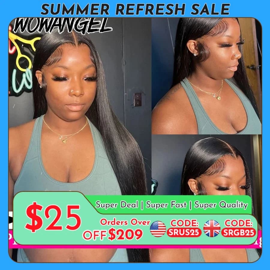 WowAngel 250% Pre Candle 13x6 HD Front Wigs of Lace 34in Glueless Wigs of Human Hair Straight Pre Pieces Brazilian Hair For Women