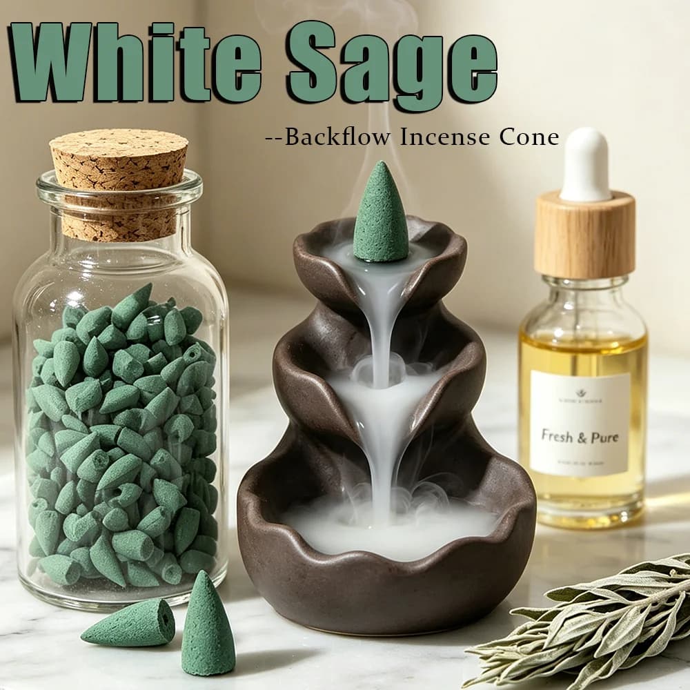 Coni di incenso profumati alla salvia bianca, fragranza aromatica naturale, polvere di incenso alla salvia bianca, immersi in oli essenziali, con un aroma ricco, profumo a lunga durata, perfetti per yoga, meditazione, lettura, ospitalità e come regalo decorativo per la stanza.