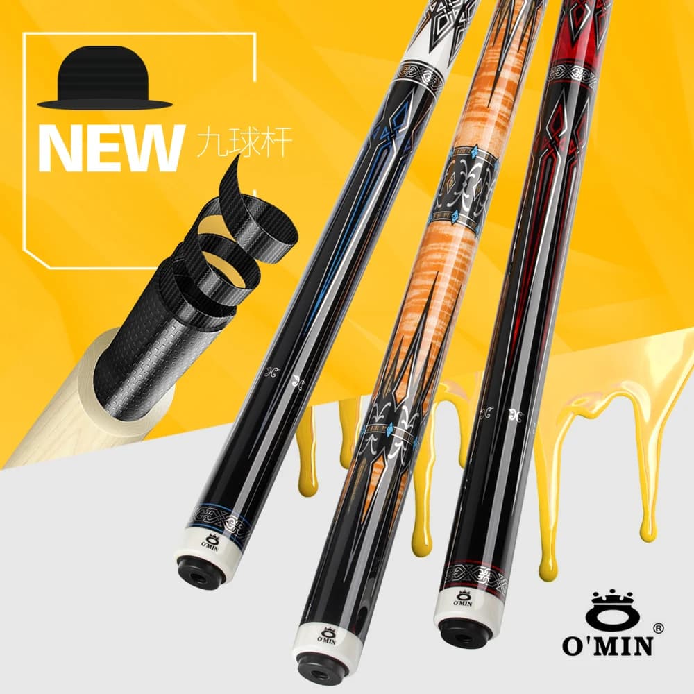 OMIN XF-A Pool Cue Stick with 12.8mm Tip Premium Leather Grip Carbon Tube Shaft 3/8*8 Joint for Billiard Cue Stick