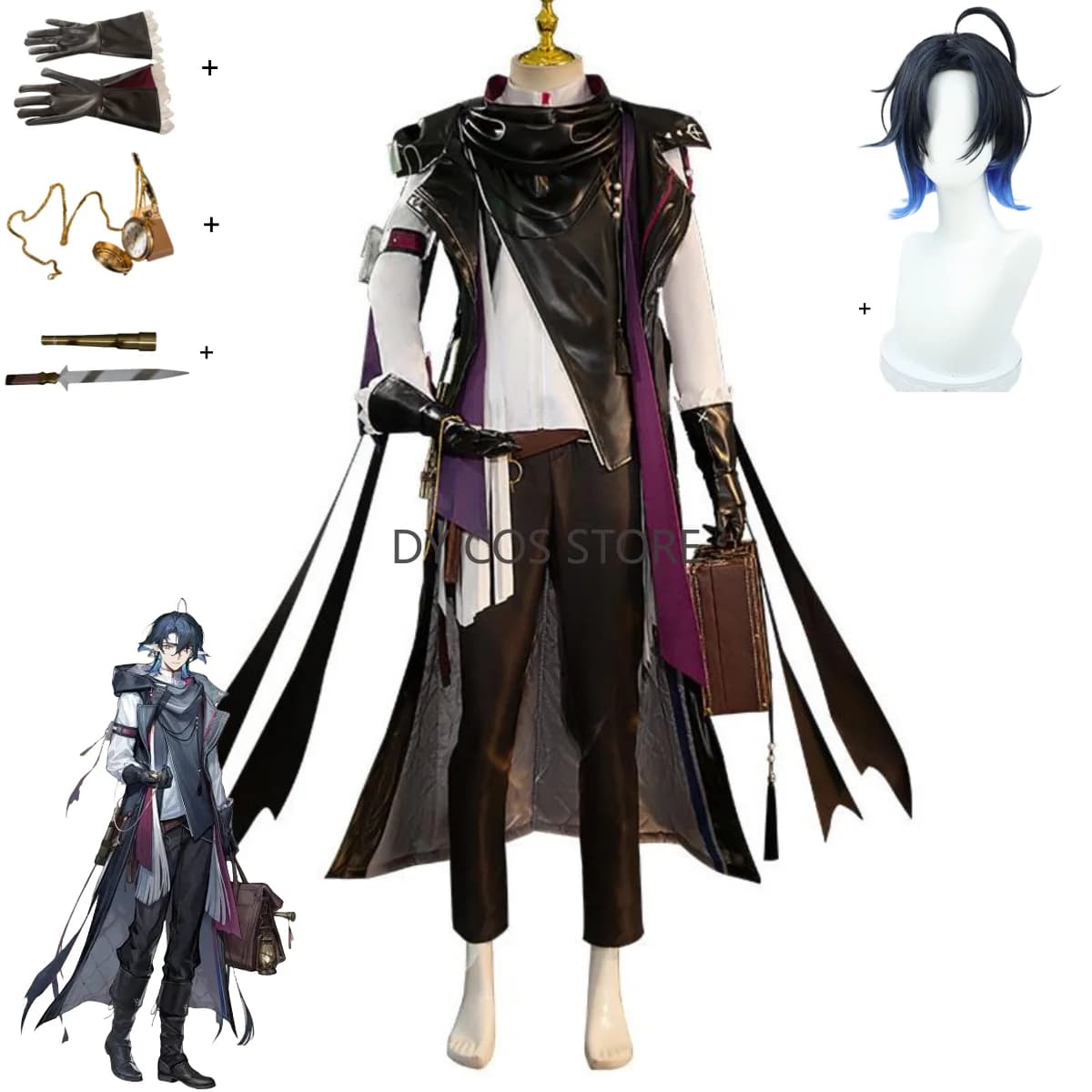 Gioco Anime Arknights Lumen Tribunal Costume Cosplay Nero PU Gilet Cappotto Uniforme Set Completo Parrucca Uomo Vestito di Carnevale di Halloween