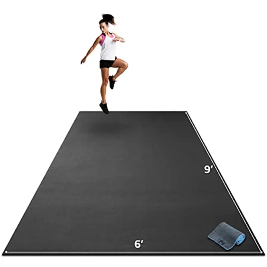 Tappetino per palestra domestica extra large, spesso, ultra resistente, antiscivolo, piatto, per fitness, yoga, sollevamento pesi, nero