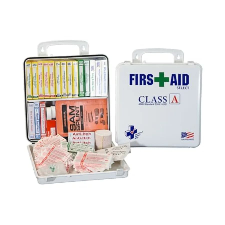 Kit di Pronto Soccorso Certificato Classe A 21 Plus 146 Pezzi Prodotto negli USA Conforme a ANSI OSHA con Valigetta Rossa per Lesioni Minori - Emergenza