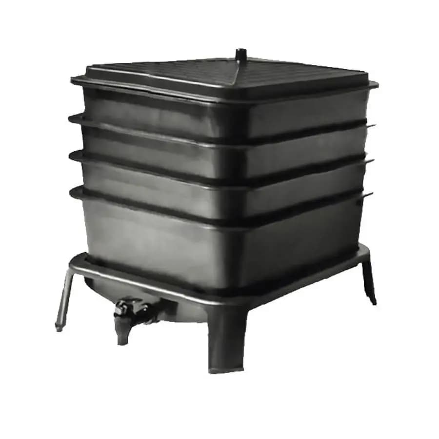 Composter per vermi, 4 vassoi, nero, con lettiera iniziale e misuratore di terreno 3 in 1, ideale per piccole famiglie