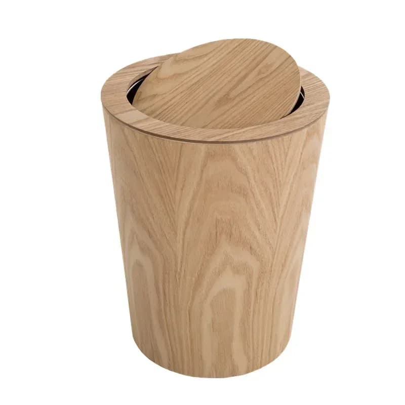 Solid Wood Wastebasket 9L Garbage Can with Lid Waste Bins Home Cleaning Tools Round Trash Can Swing Cover Office Storage Baskets