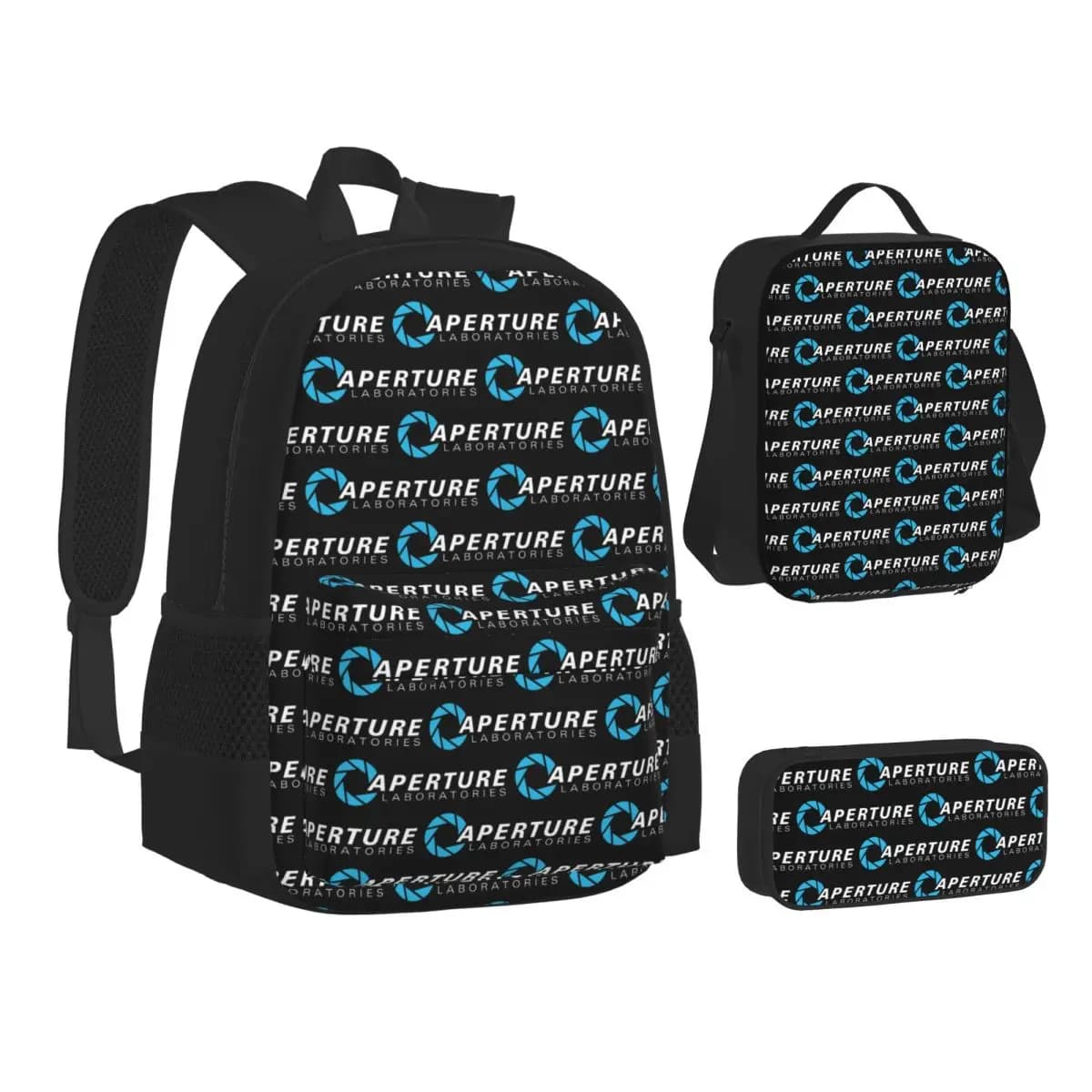 Aperture Science Laboratories - Zaini Portal, Borsa per libri per studenti, Borse scolastiche, Zaino per bambini, Borsa per il pranzo, Astuccio, Set da tre pezzi