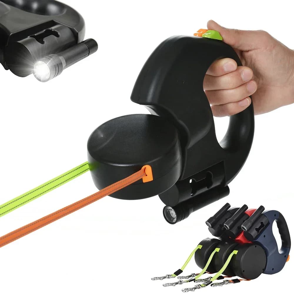 Guinzaglio Doppio Retrattile Regolabile per Cani con Luce LED, per Passeggiate e Corsa