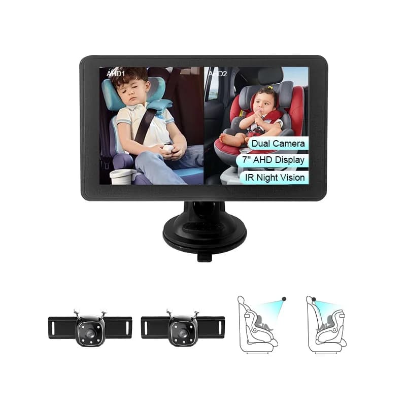 Sedile posteriore Sorveglianza da 7 pollici per bambini Cura della sicurezza HD con visione notturna Sistema di retrovisione infantile Monitor per auto con doppie telecamere