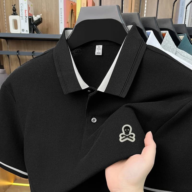 100% Pure Cotton Men's Comfort Breathable Sleek Polo Shirt Business Work Golf Versatile Short Sleeve Premium Offset Printing Tee