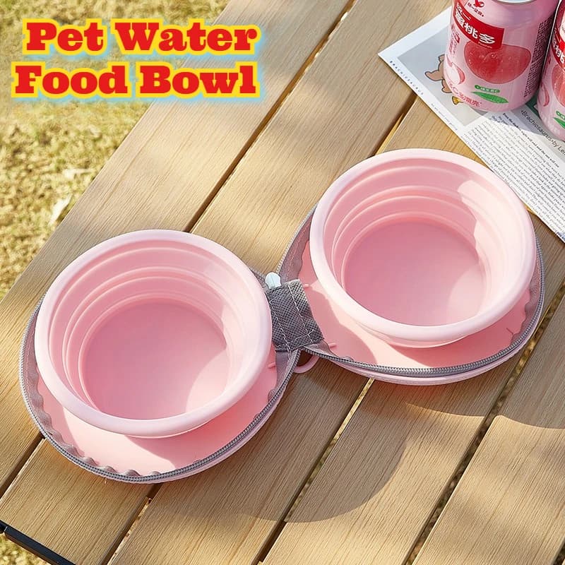 Nuovo ciotola per cibo per acqua per animali domestici, pieghevole in silicone, portatile, a doppio uso, pieghevole, da viaggio, per gatti, cani, campeggio all'aperto, escursionismo