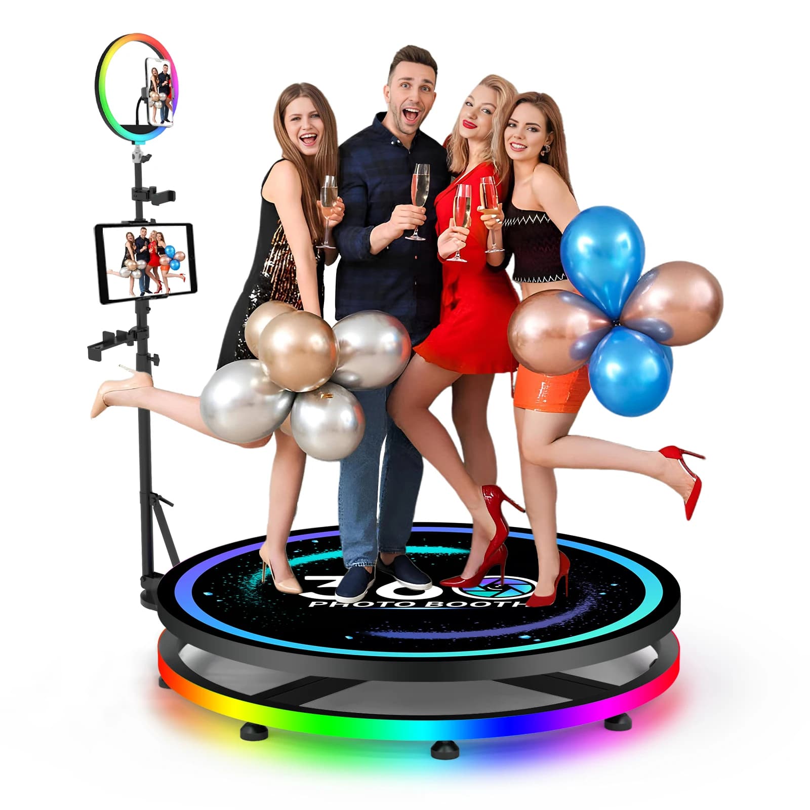 Photo Cabin 360 with Flight Case, RGB Lights, Photobooth 360 Machine for Party and Weddings, Remote Control via APP, Automatic Folding Cabin