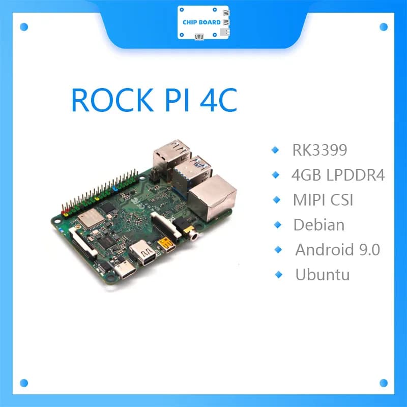 ROCK PI 4C Rockchip RK3399 4GB LPDDR4 Mali T860MP4 SBC/Computer single card compatible with official Raspberry Pi AI display