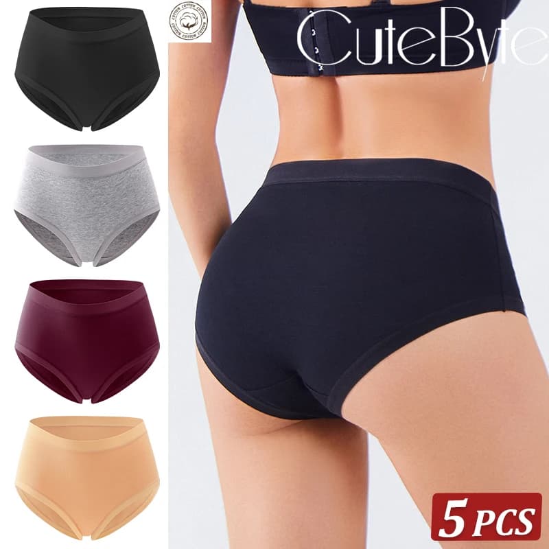 5Pcs/Set Women Cotton Briefs Seamless High Waist Breathable Underwear Female Stretch Comfortable Lingerie New solid color Panty