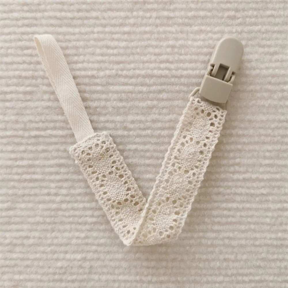 Catenella Portaciuccio in Pizzo per Neonati, Regolabile, con Clip per Ciuccio e Giocattoli Massaggiagengive, Motivo Floreale, per Bambini