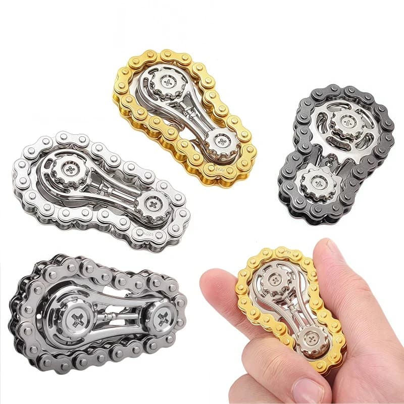 Giocattolo Fidget Spinner, Spinner per dita in metallo, Giocattolo con rullo rotante per decompressione per adulti, Giocattolo Fidget stimolante per il dolore alla catena della bicicletta
