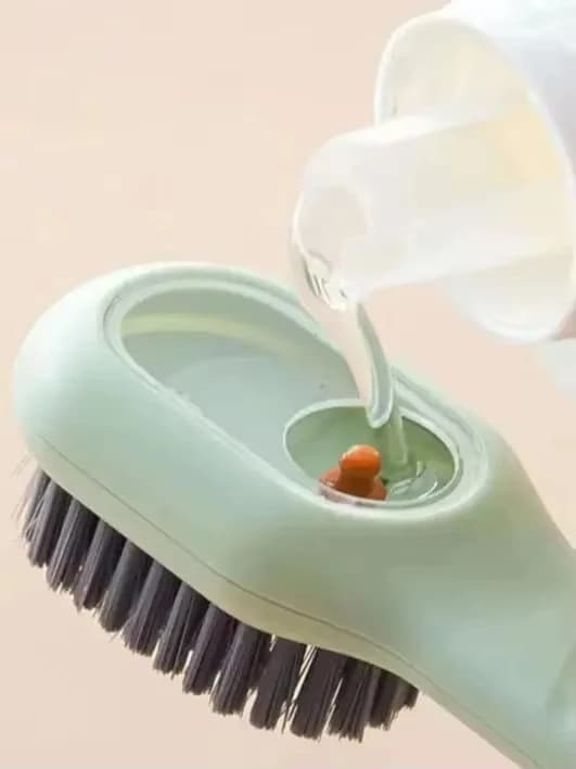 Spazzola Multifunzione per Scarpe con Dispenser Liquido Integrato, Strumento Domestico per Lavaggio Scarpe, Spazzola a Pressione con Setole Morbide