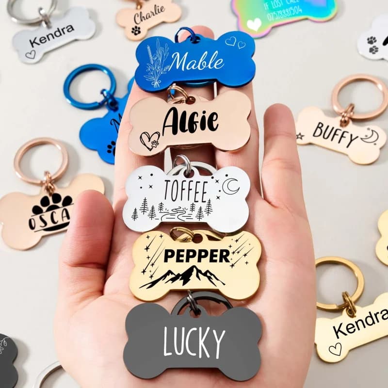 Custom Bone Pet ID Tag Personalised Dog Tag with Name Cute Practical Collar-Friendly Suitable for Puppies Or Dogs