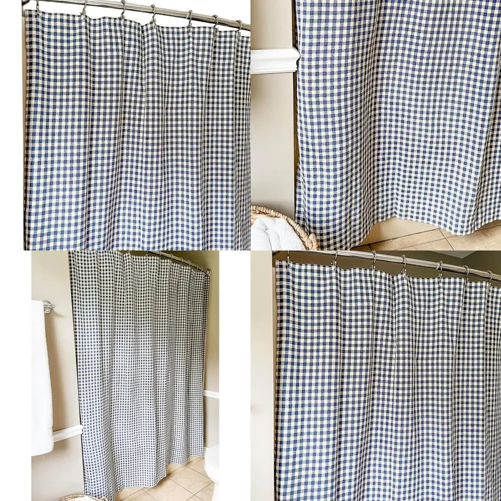 Tenda da doccia vintage a quadretti blu e crema, 72 x 72, stile country