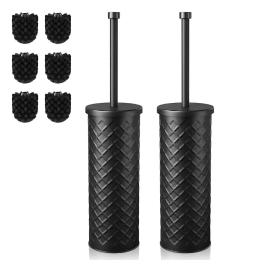 Toilet Bowl Brush and Holder Set 2 Pack with 4 Extra Brush Heads Extra Long Handle with Splash Guard Cover, Tool-Free Installat