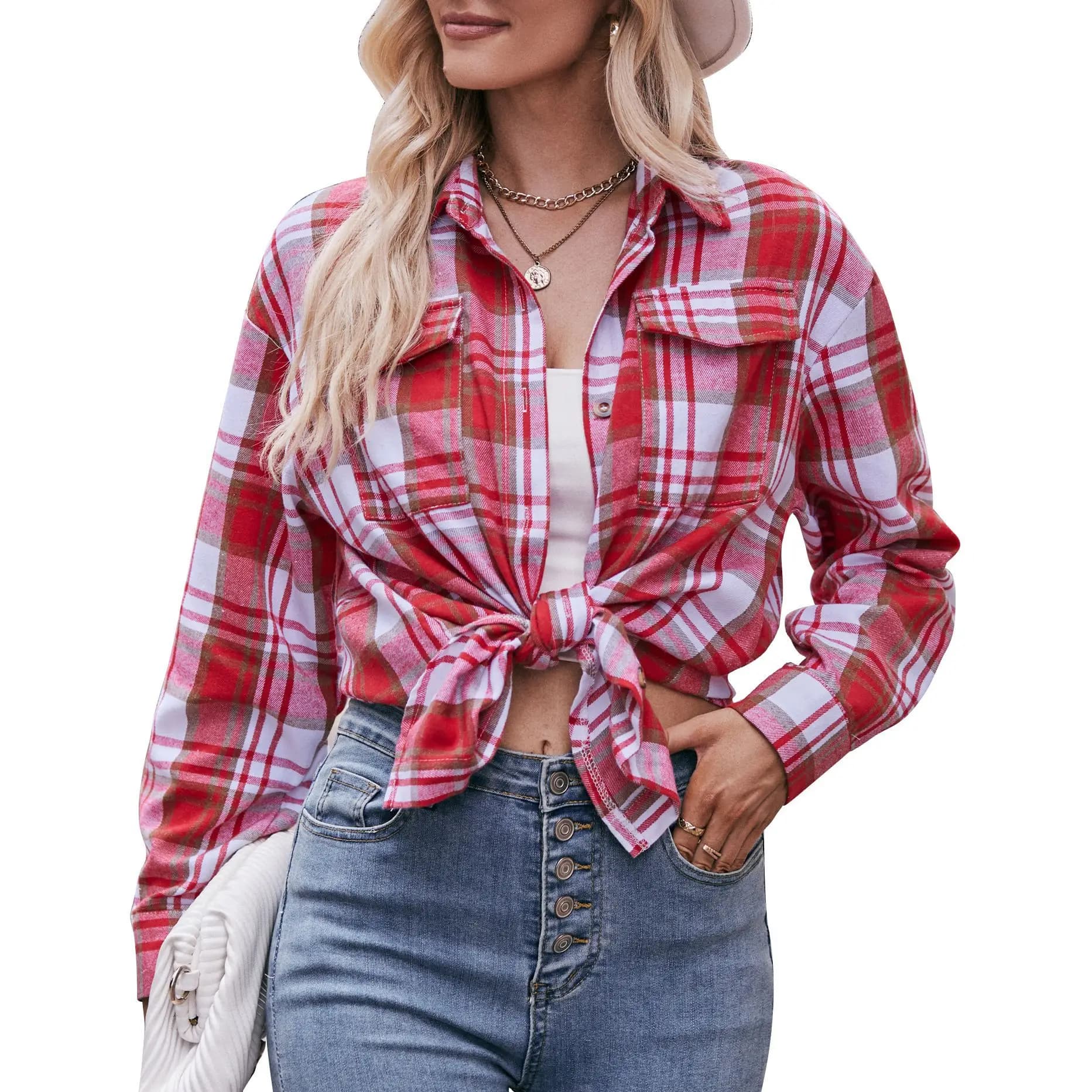 Camicia da donna autunno e inverno Camicette cardigan larghe con bottoni a fila singola a righe scozzesi larghe comode ed eleganti casual