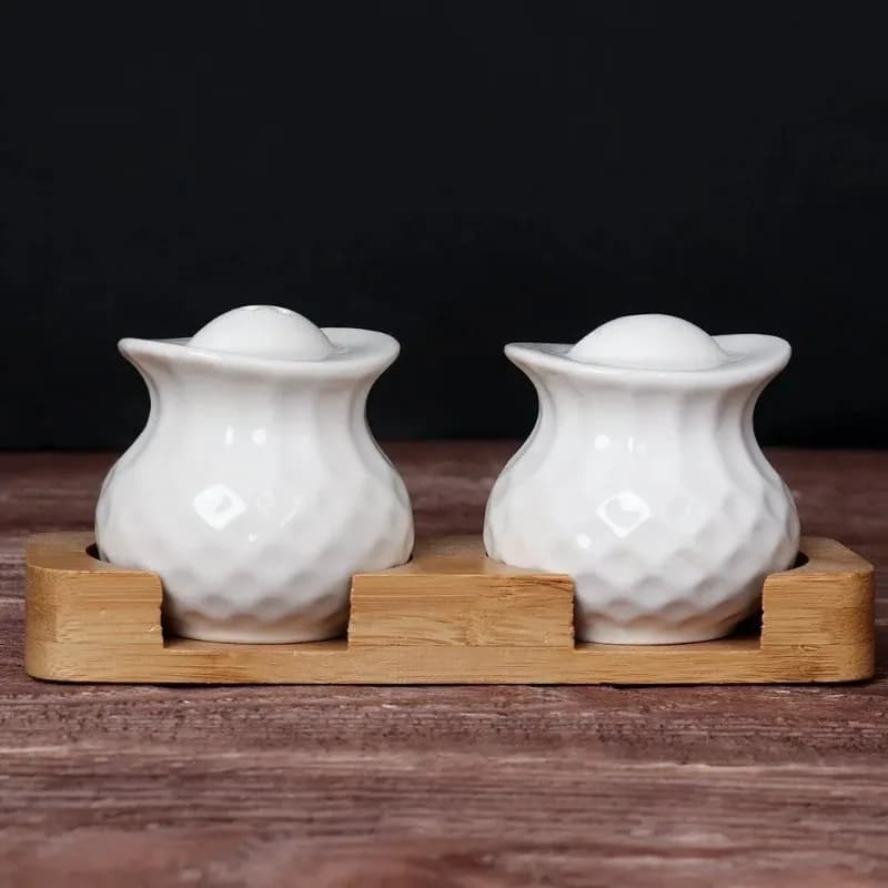 Set di bottiglie di condimento in ceramica a forma irregolare creativa Set di bottiglie di pepe bianco nordico Un paio di scatole di sale Forniture da cucina
