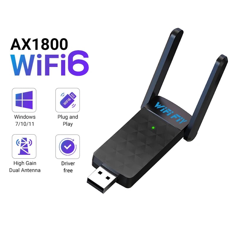 Adattatore USB WiFi 6 1800Mbps 5G/2.4GHz USB3.0 Dongle Wi-Fi Scheda di rete wireless 802.11ax Antenna ad alto guadagno per Windows 10 11