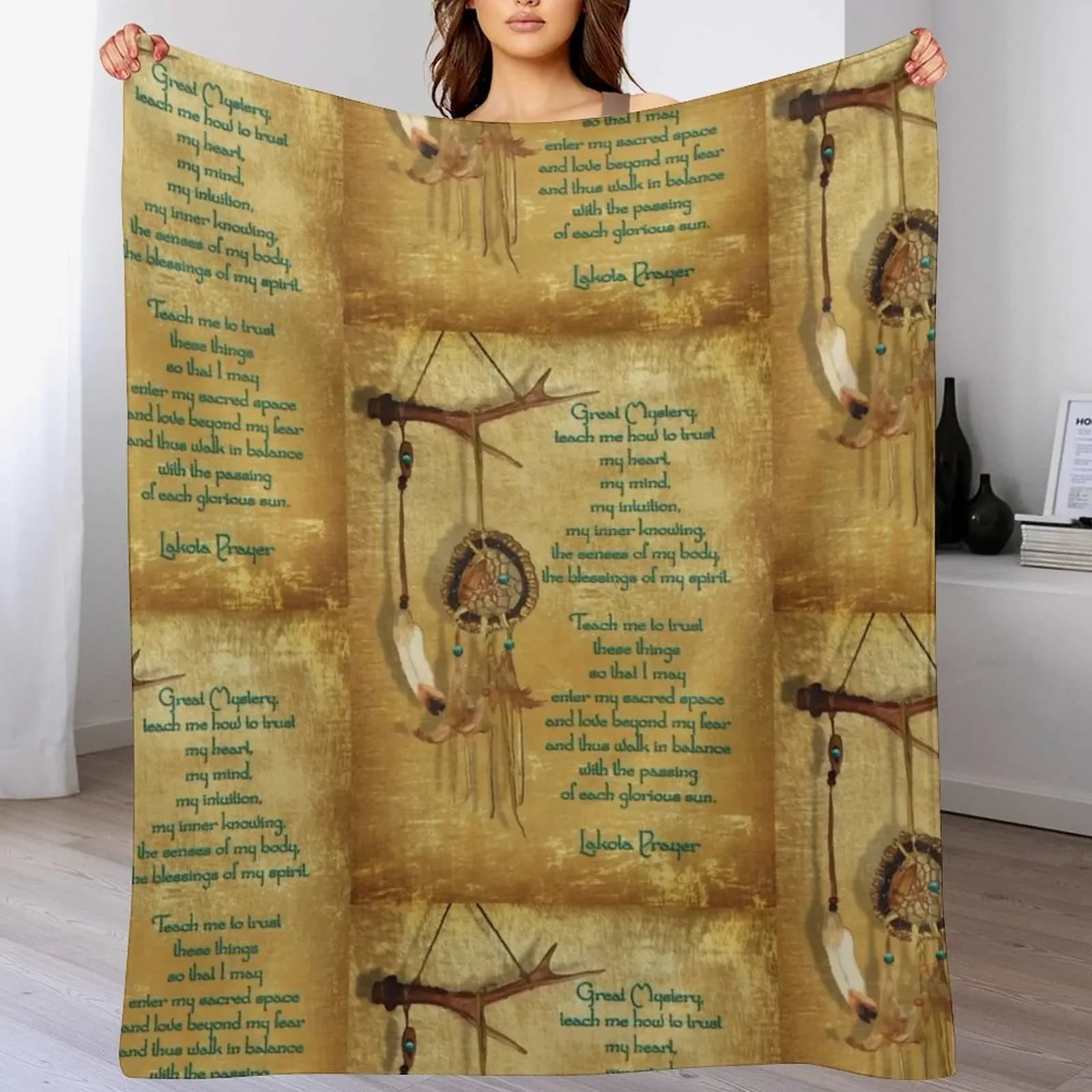 Lakota Prayer Dream Catcher Throw Blanket Faux Fur Soft Warm Blanket for Bed
