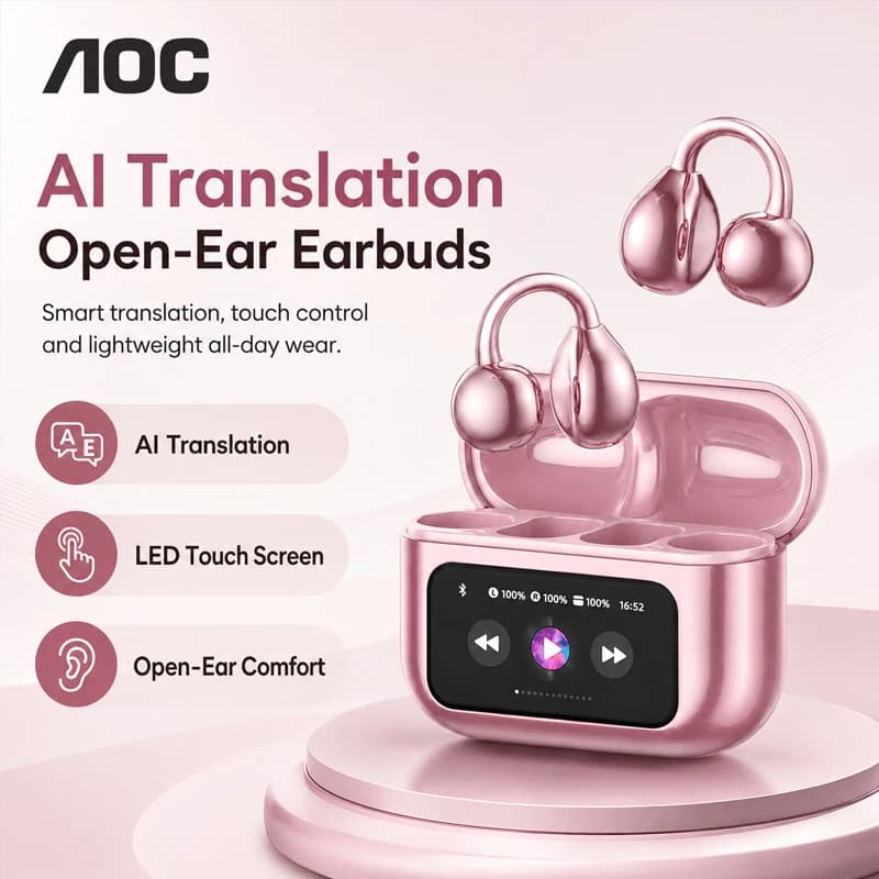 AOC M100 Earphones AI Translation Ear Clip Earbuds Bluetooth Smart LCD Screen Touch Gaming Wireless Sport Headset for Girls gift