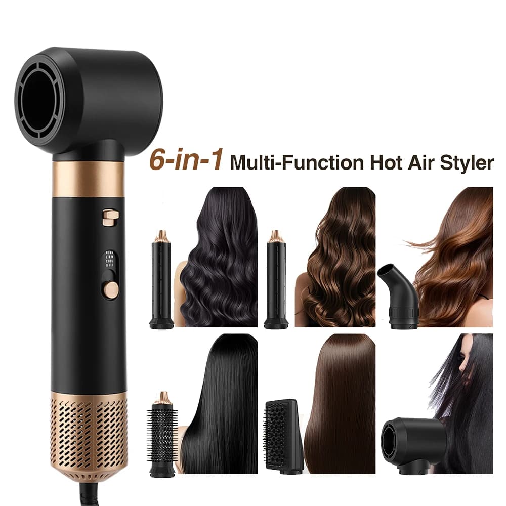 Set Brush Hair dryer 6 in 1 with Negative Ions for curling, smoothing and mowing, Professional Results