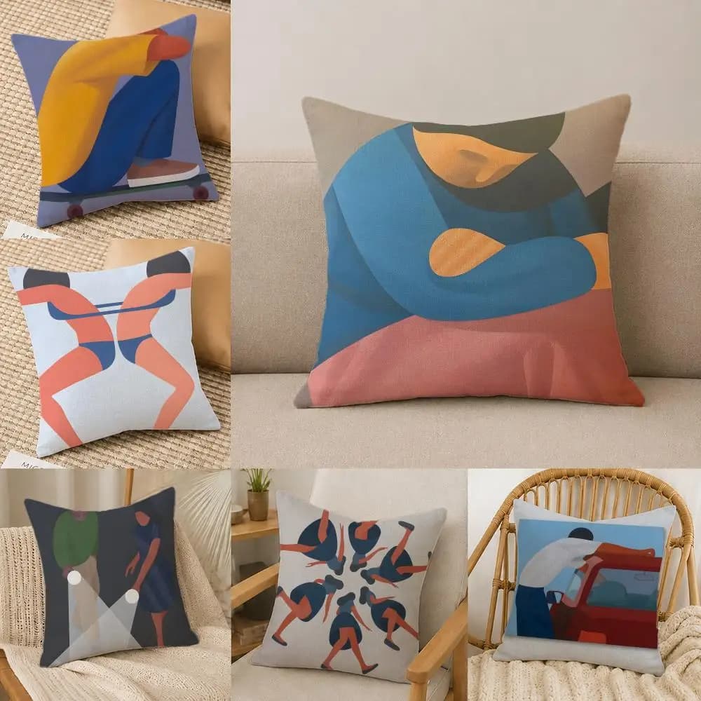 Designer G-Geoff M-McFetridge Cushion Cover Natural Linen Pillowcase Set, All-in-One Decor for Sofa, Bedroom & Chair