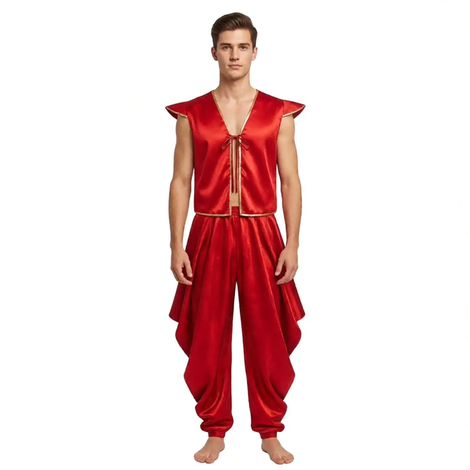 Men Aladini Arabian Prince Cosplay Costume Outfits Waistcoat Top Harem Pants Suit Halloween Theme Party Carnival Stage Dress Up