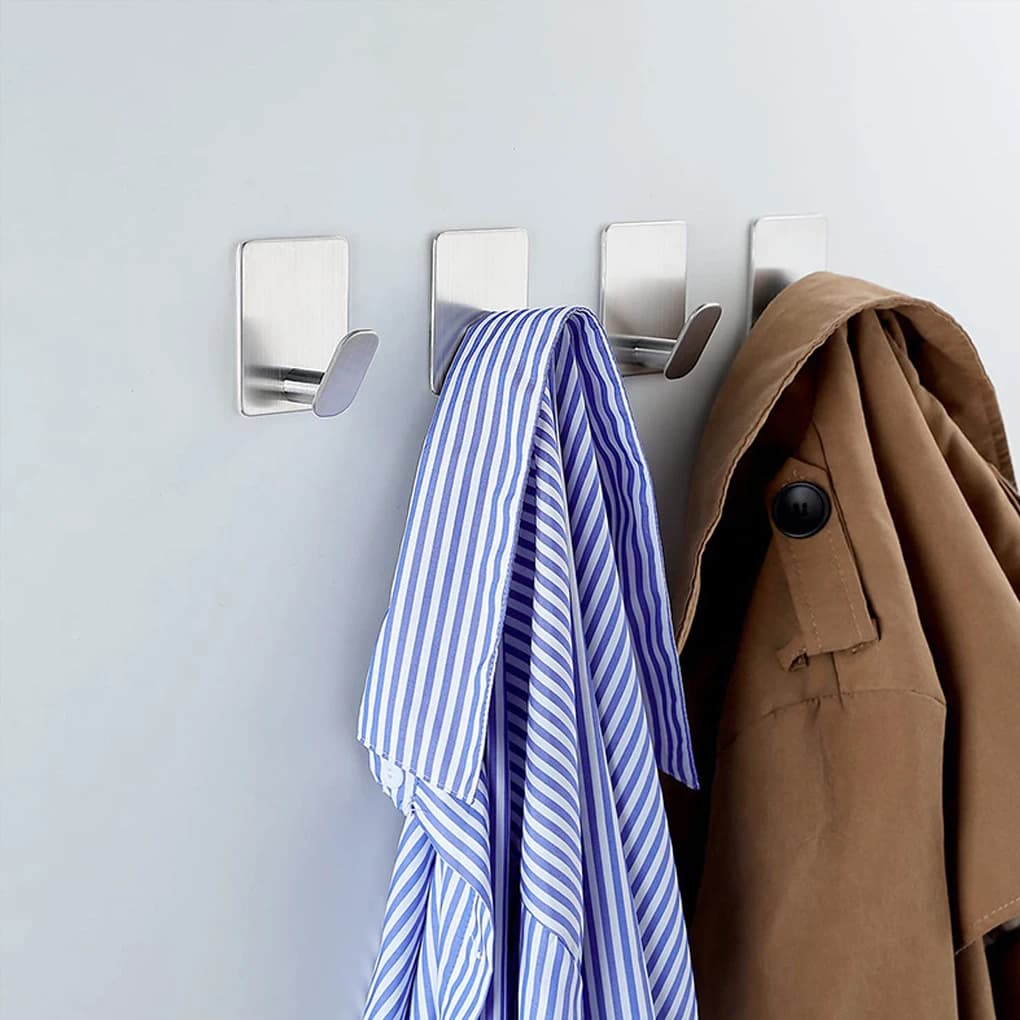 Confezione da 4 appendiabiti da parete in acciaio inossidabile, appendiabiti, asciugamani, chiavi, sala da pranzo, cucina, bagno, gancio per organizer gratuito