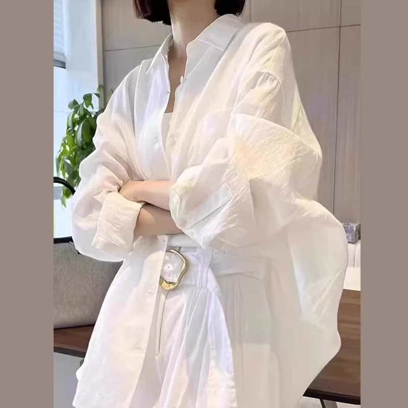 White French Sunscreen Shirt Loose Casual Thin Coat Top Spring Autumn Summer for Women