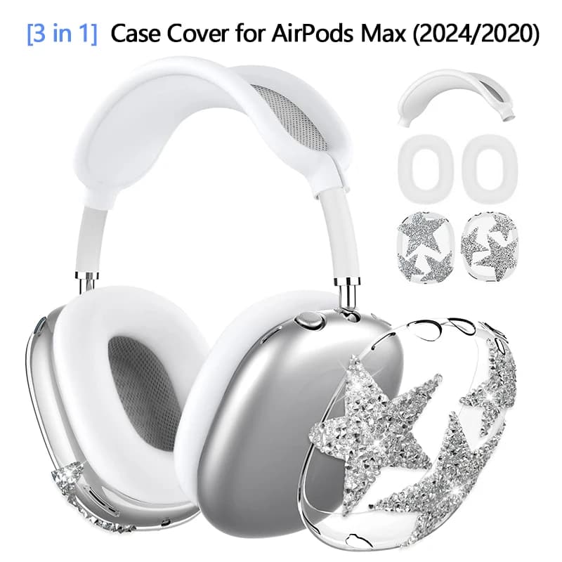 Custodia in silicone 3 in 1 per Airpods Max Flash Drill Custodie con motivo a stella Cuffie wireless Auricolari Proteggi le coperture della pelle Accessori