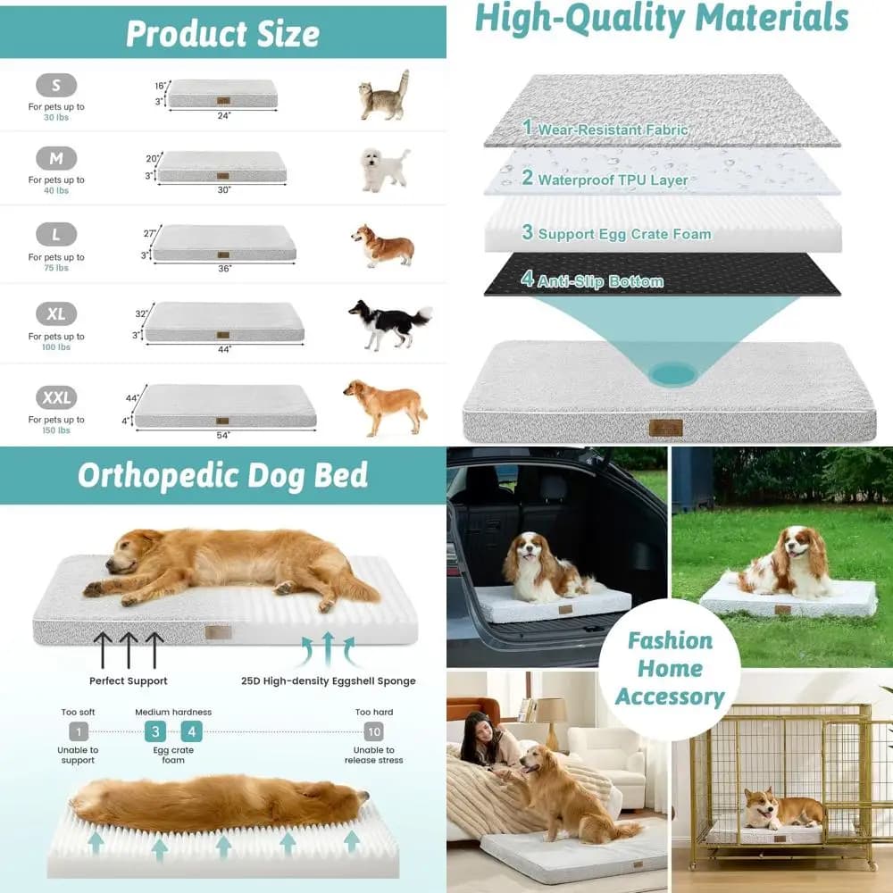 Cuccia ortopedica per cani XL, antiscivolo, rivestimento lavabile, per animali fino a 68 kg, 137x112x10 cm, grigio