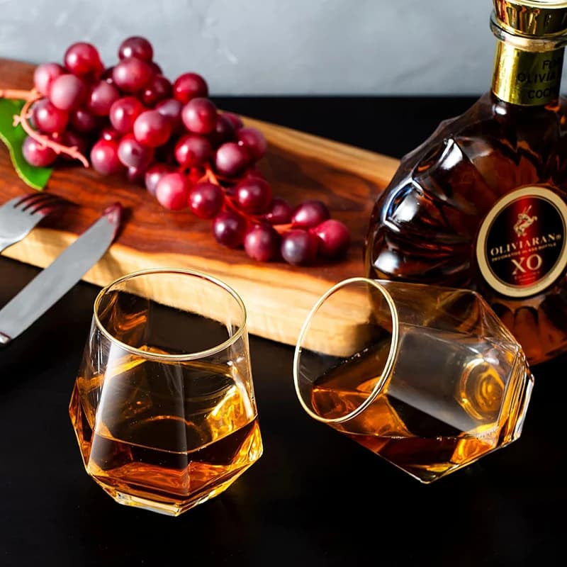 Bicchieri da whisky con diamanti, bicchiere da vino senza stelo, Design inclinabile geometrico, bicchiere da Cocktail rotante, bevanda al succo, boccale di birra, 300ml