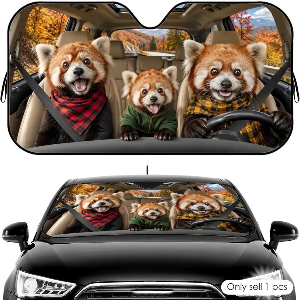 Divertente Parasole per Auto a Forma di Panda Rosso, Protezione UV e Isolamento Termico Universale per Parabrezza