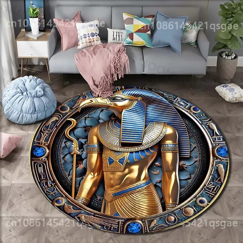 Bellissimo e Misterioso Tappeto Rotondo con Stampa del Scettro Elementare dell'Antico Egitto, Decorativo per Stanza, Tavolo, Sedia, Divano, Tappetino Yoga, Regalo