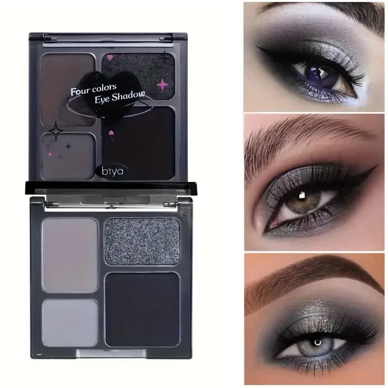 4 Color Shadow Palettes, Makeup Glitter Opaque Pearl, Make-up Punk Fumé Black Grey Silver Shadow Make-up Halloween party