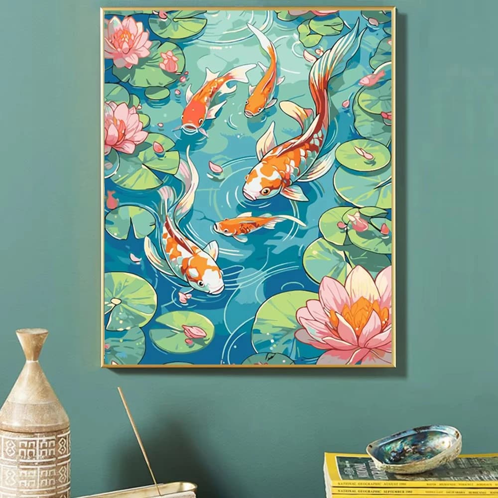 Paint by Numbers For Adult Kit Small Fish Playing in the Water DIY acrylic Oil Painting Canvas by Number Home Decor
