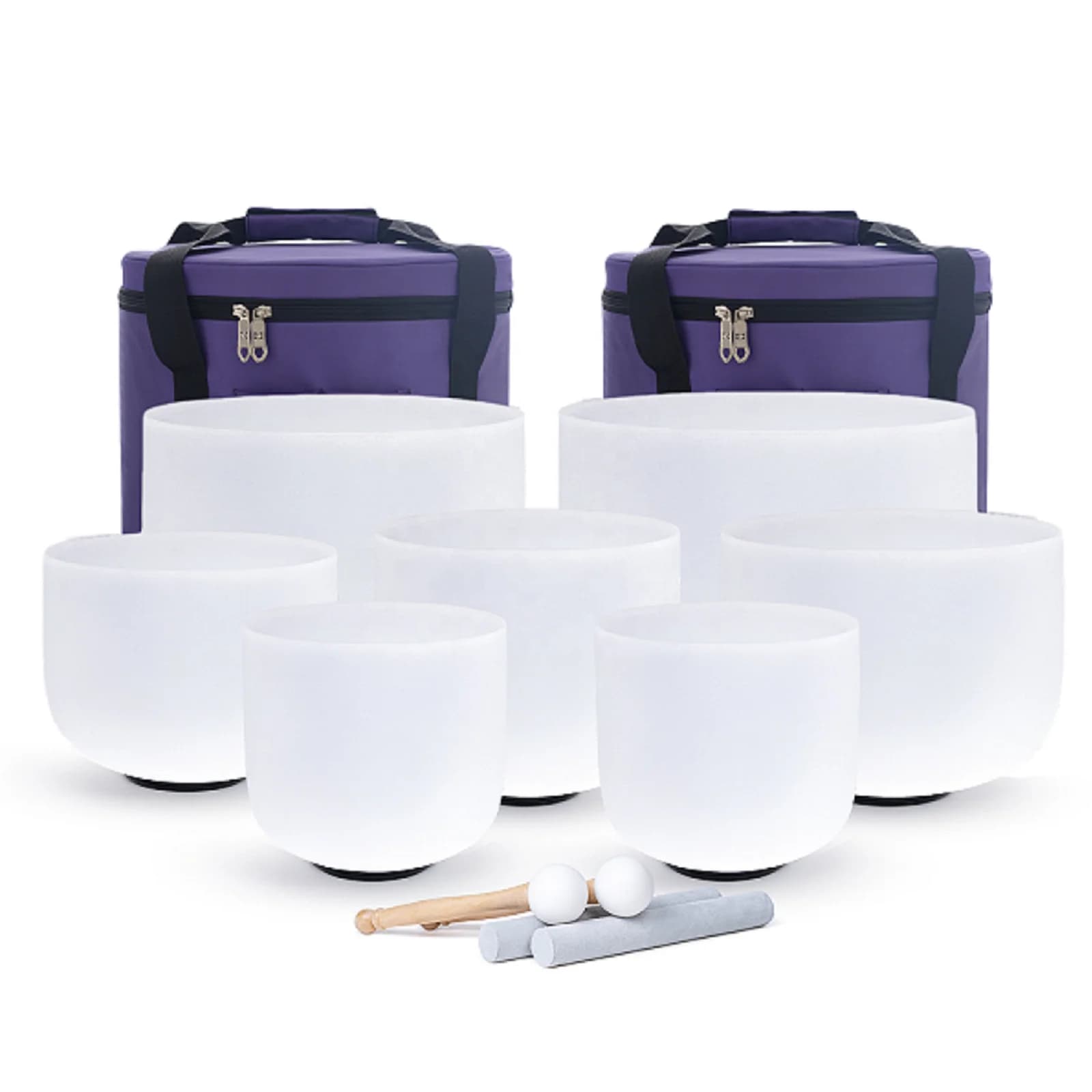 7-12 Inch 440hz Frosted Quartz Crystal Singing Bowls Set Of 7 Pcs Chakra For Yoga Sound Healing With Carrying Case