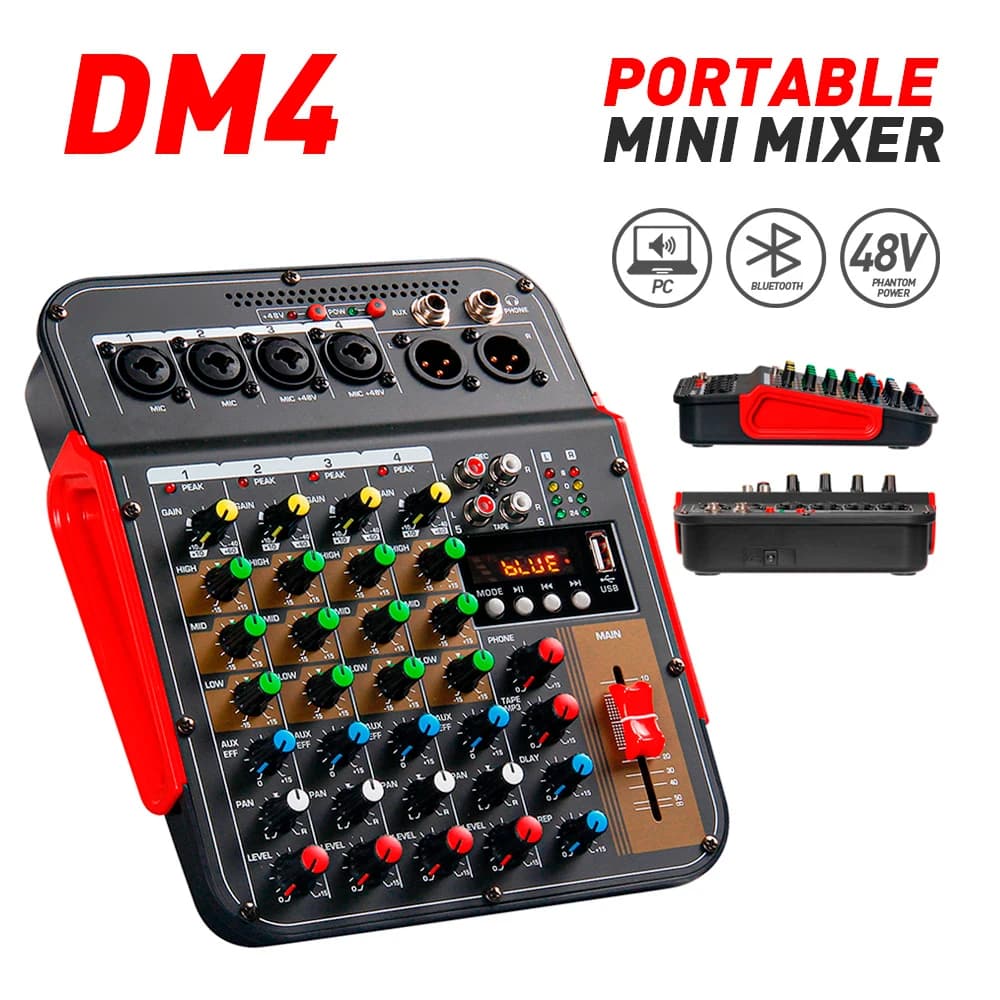Mixer audio a 6 canali Conoler DJ con Phantom 48V, Bluetooth, registrazione e riproduzione da USB a PC per karaoke dal vivo, feste all'aperto