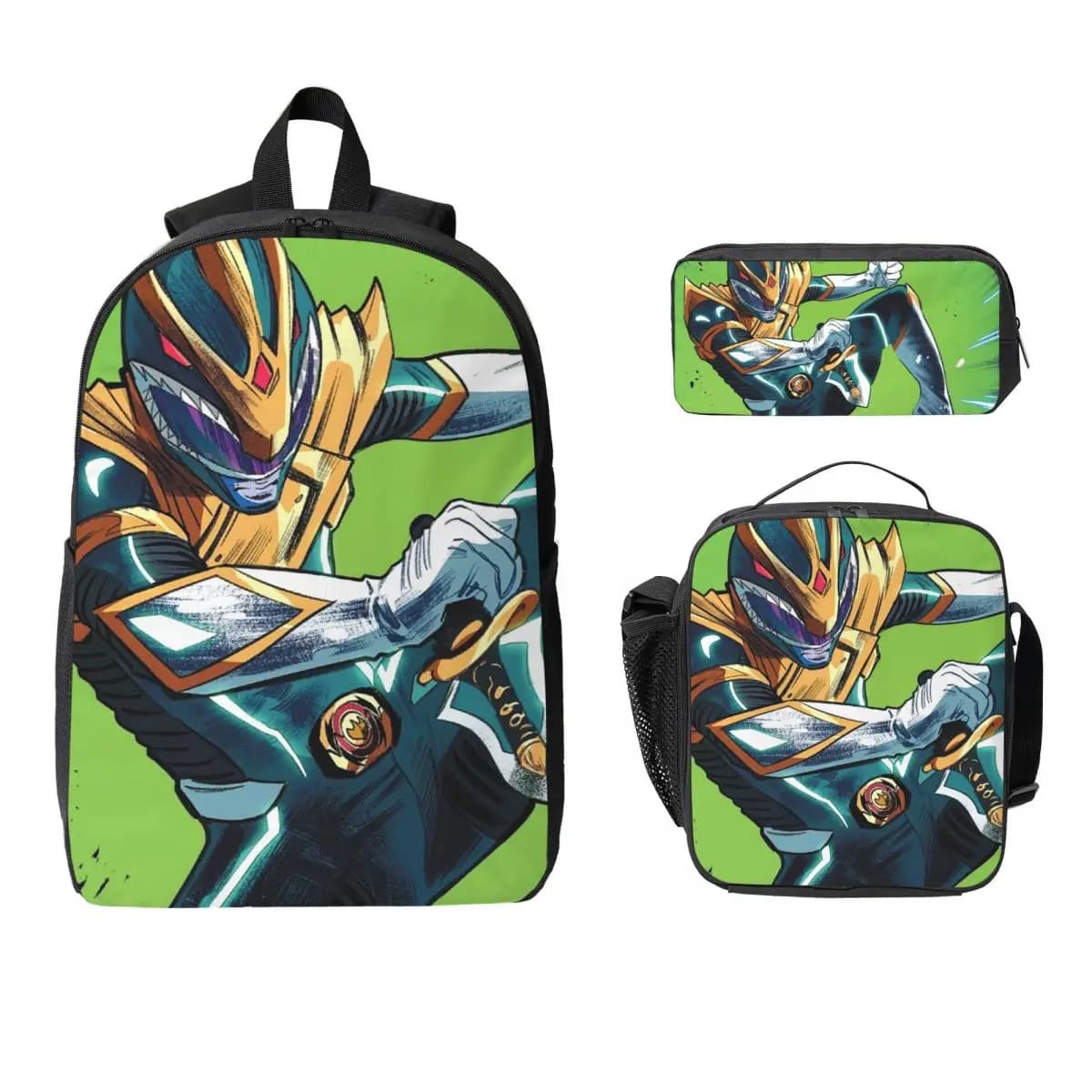 Zaino Mighty Morphin Power Ranger, borsa per libri per studenti, borsa per la scuola, borse a tracolla per laptop, 3 pezzi, borsa termica per il pranzo, astuccio per matite