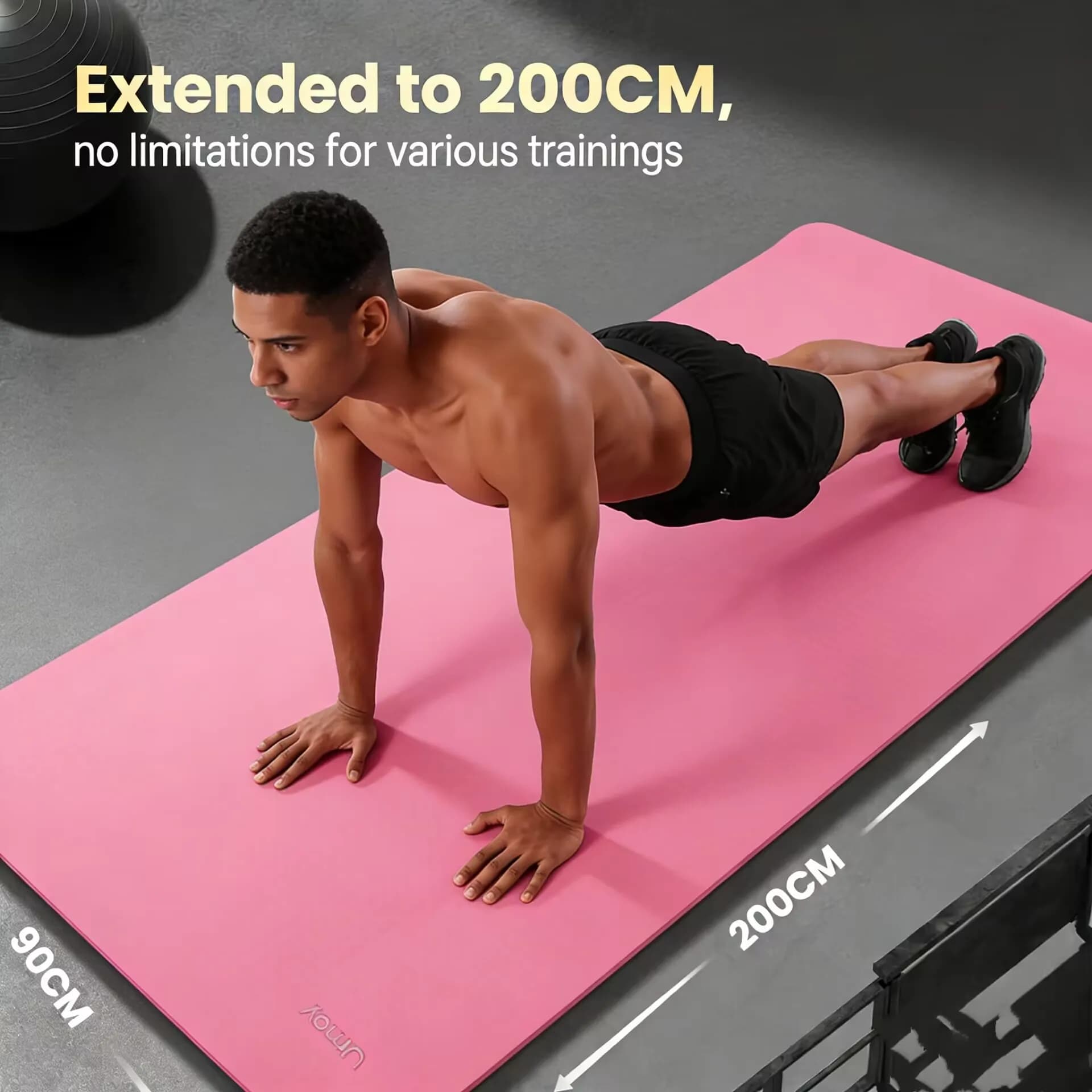 Tappetino Yoga Pilates Fitness Spesso Antiscivolo 200x90cm, Cuscino Yoga da Viaggio per Esercizi Fitness Donna, Palestra Domestica, Allenamento a Terra