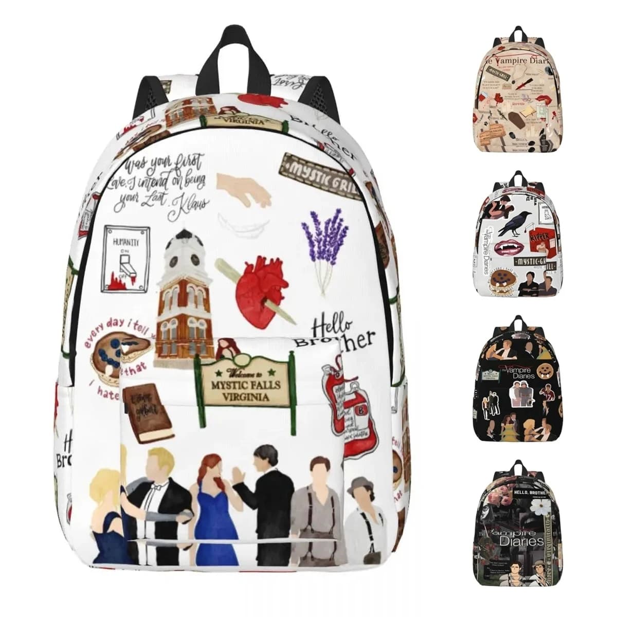 Zaino The Vampire Diaries Cartoon per uomo donna adolescente scuola superiore affari zainetto serie TV borse in tela per laptop con tasca