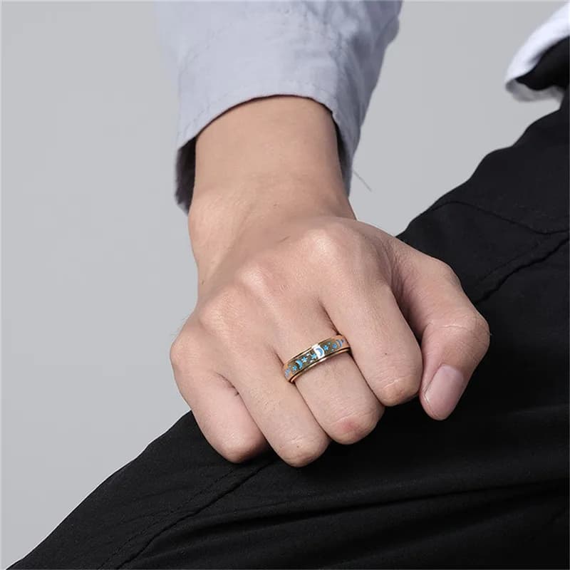 Anello Girevole Romantico con Motivo Luna e Stelle, Gioiello Antistress e Antiansia, Regalo per San Valentino