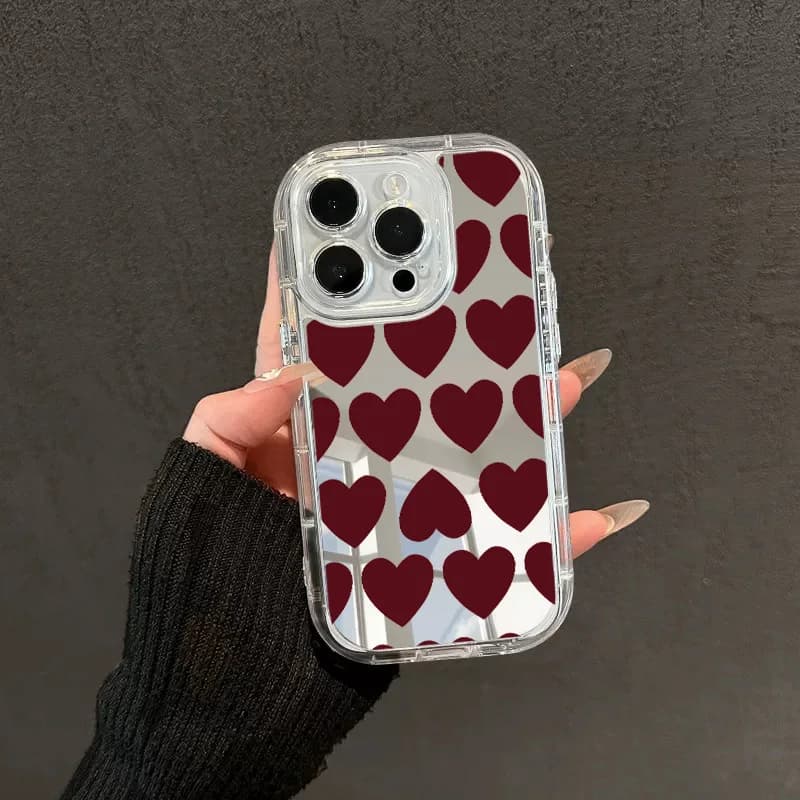 Custodia a specchio a forma di cuore anti-caduta per iPhone 11/12/13/14/15/16/38 Pro Max AIR PLUS