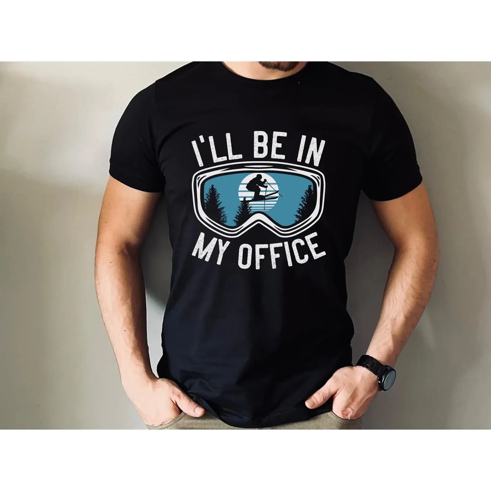 I'll Be In My Office Funny Ski Goggles T Shirt Winter Sports Skier Mountain Snow Trip For Men vintage Washed fashion